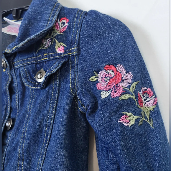 Vintage Nannette Kids Girls Pink Floral Embroidered Blue‎ Denim Jacket Size 4 - Picture 6 of 9